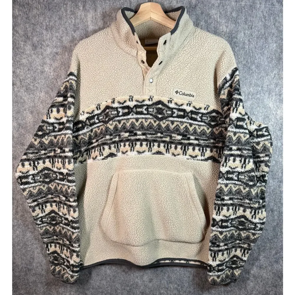 Columbia Mens Rugged Ridge Sherpa Half Snap Aztec Pullover Cream Large